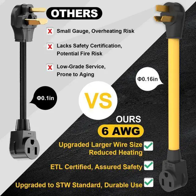 Alt view image 4 of 5 - NEMA 10-50P to 6-50R Heavy-Duty Welding Plug 250V Adapter Range Stove Oven to Welder Plasma Cutter 50 Amp with Ergonomic Handle STW 6 AWG*3C 1FT