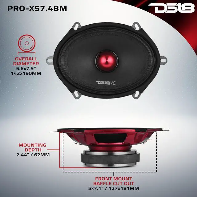 Alt view image 5 of 7 - PRO-X57.4BM 5x7 Mid-Range Loudspeaker with Aluminum Bullet 175W RMS, 350W Max, 4-Ohm Pro Audio Speaker for Vocals & Mids