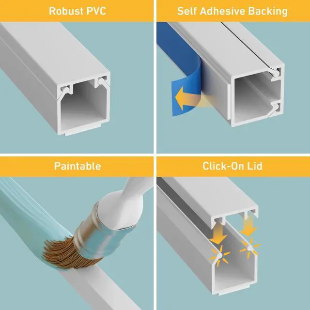 Alt view image 2 of 7 - 32.8ft Cable Raceway, Self Adhesive Cord Cover, Hide Surface Wires, Paintable - 10x 0.63in (W) x 0.63in (H) x 39in Lengths - White