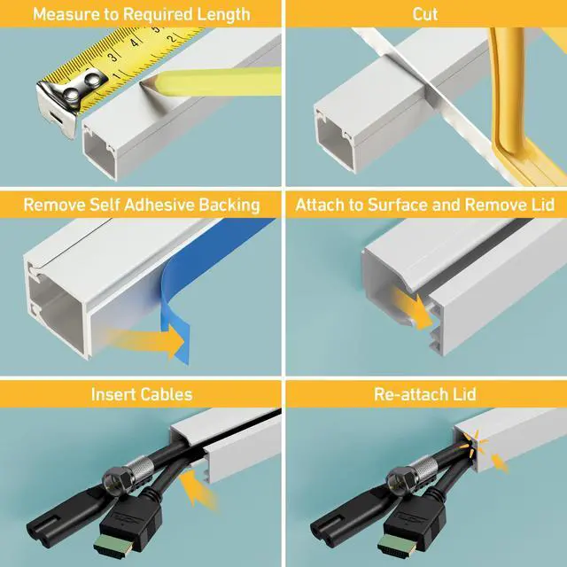 Alt view image 6 of 7 - 32.8ft Cable Raceway, Self Adhesive Cord Cover, Hide Surface Wires, Paintable - 10x 0.63in (W) x 0.63in (H) x 39in Lengths - White