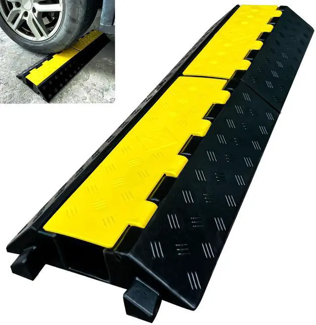 Main image of Foldable1 Channel Rubber Cable Protector Wire Hose Protective Ramp 22000Lbs Load Capacity Traffic Speed Bump for Asphalt Concrete Gravel Driveway Indoor Outdoor (1PACK)