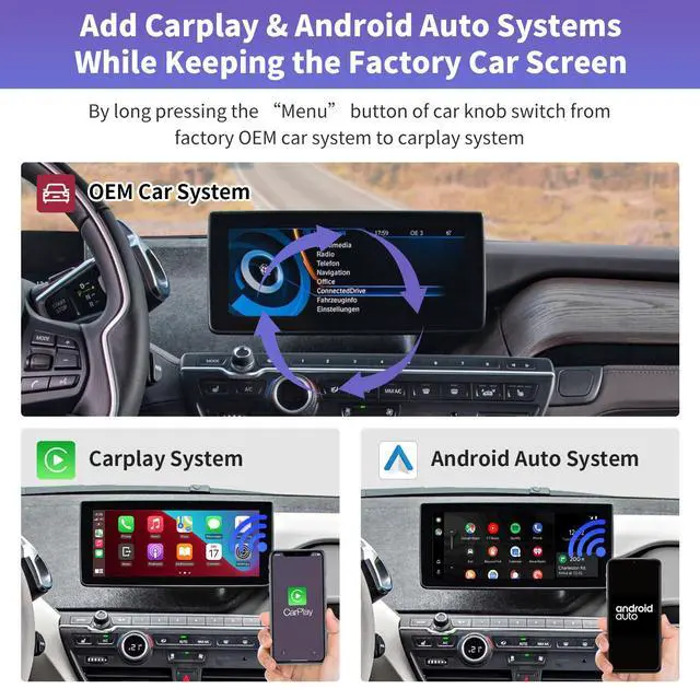 Alt view image 3 of 7 - Wireless CarPlay Interface Decoder for BMW I3 I01 2012-2017 NBT | CarPlay Retrofit Kit for BMW I3 with NBT, Support Wireless Carplay, Android Auto, MirrorLink