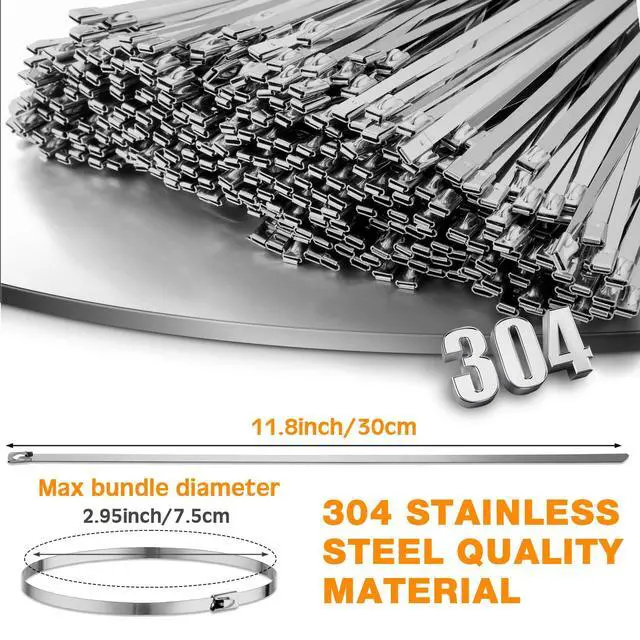 Alt view image 2 of 6 - 1000 Pcs Metal Zip Ties Heavy Duty 304 Stainless Steel Multi Purpose Self Locking Cable Ties for Exhaust Machinery Fence Farm Pipe Roof Outdoor (11.8 Inch)