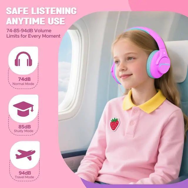 Alt view image 5 of 7 - Nova1Lite Kids Wireless Active Noise Cancelling Headphones, Bluetooth 5.3, Safe Volume 74/85/94dB, Real 40H Battery, Type-C Fast Charging, boy Girl Built-in Mic for School Travel Airplane