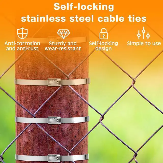 Alt view image 3 of 6 - 1000 Pcs Metal Zip Ties Heavy Duty 304 Stainless Steel Multi Purpose Self Locking Cable Ties for Exhaust Machinery Fence Farm Pipe Roof Outdoor (11.8 Inch)