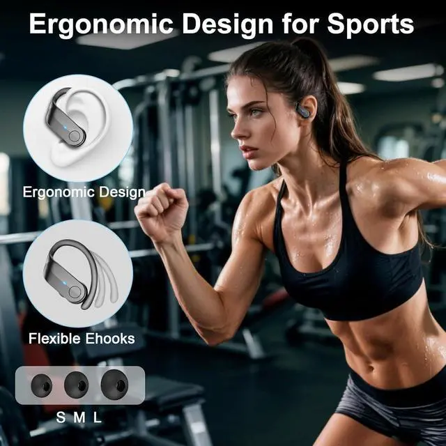 Alt view image 6 of 7 - Sport Wireless Earbuds with Earhooks, 70H Playtime, IPX8 Waterproof | Bluetooth 5.4, 4 ENC Microphones, Deep Bass Sound, LED Display, USB-C Fast Charging, Secure Fit For Running, Gym And Workouts