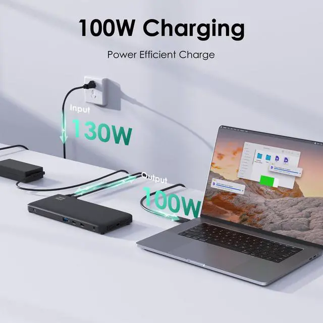 Alt view image 2 of 7 - Laptop Docking Station, 12-in-1 USB-C Docking Station, Triple Display with 2xHDMI and 1xDP, 10 Gbps USB-C and 5 Gbps USB-A Data, Ethernet, Audio, 100W Charging for Dell, HP, Lenovo and More