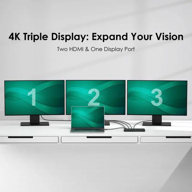 Alt view image 6 of 7 - Laptop Docking Station, 12-in-1 USB-C Docking Station, Triple Display with 2xHDMI and 1xDP, 10 Gbps USB-C and 5 Gbps USB-A Data, Ethernet, Audio, 100W Charging for Dell, HP, Lenovo and More
