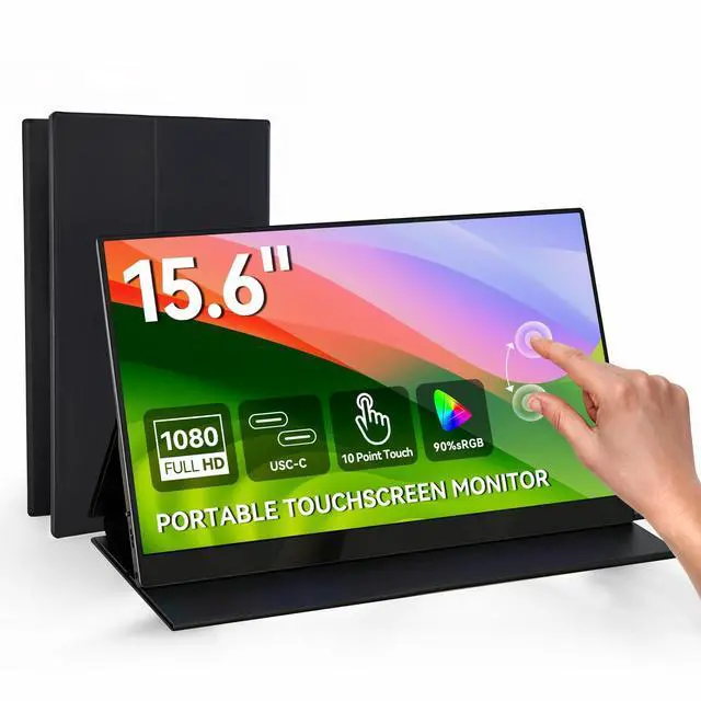 Main image of 15.6" Portable Monitor Touchscreen 1080P FHD 60Hz 10-Point Touch Screen Monitor Portable with Protective Sleeve, Dual Speakers, USB-C & Mini HDMI, Travel Monitor for Laptop, PC, Phone