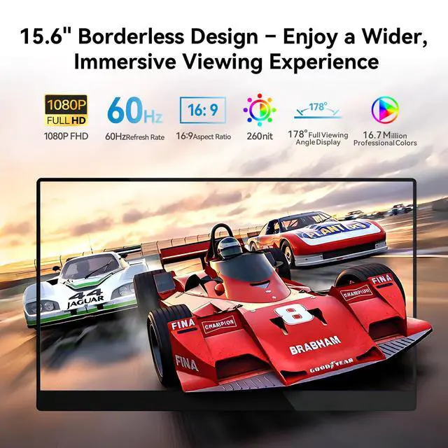 Alt view image 2 of 7 - 15.6" Portable Monitor Touchscreen 1080P FHD 60Hz 10-Point Touch Screen Monitor Portable with Protective Sleeve, Dual Speakers, USB-C & Mini HDMI, Travel Monitor for Laptop, PC, Phone