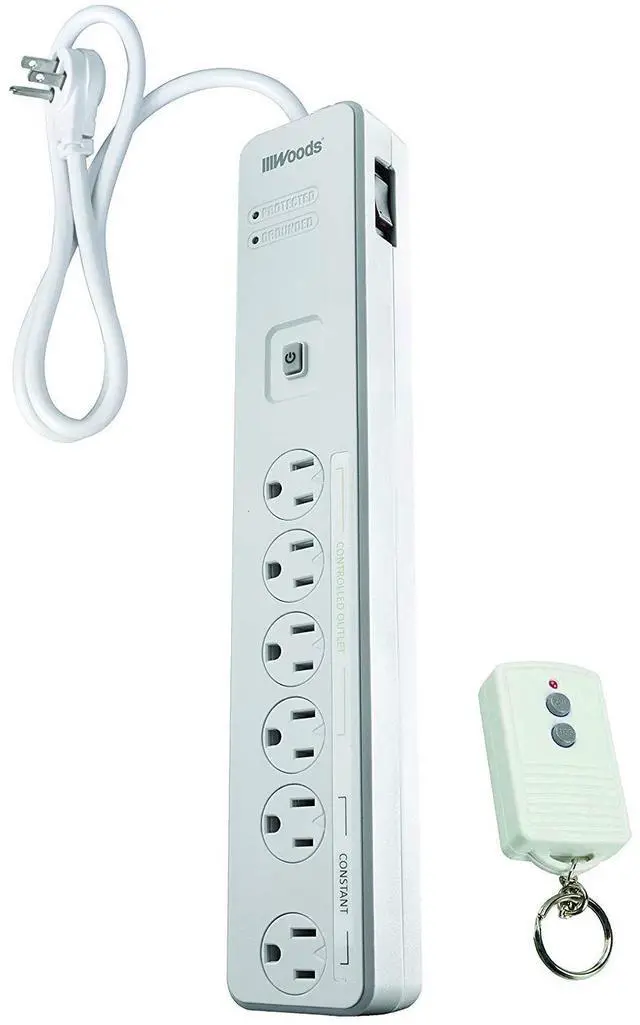 Main image of Southwire Energy Saving Surge Protector Power Strip - 1080J Protection - 80 Foot Wireless Remote Control - 6 Outlets - White - 5 Foot Cord