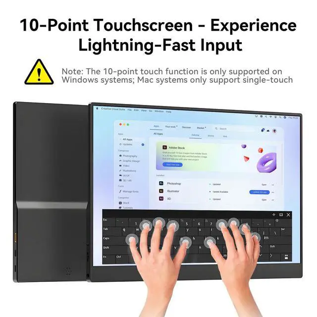 Alt view image 7 of 7 - 15.6" Portable Monitor Touchscreen 1080P FHD 60Hz 10-Point Touch Screen Monitor Portable with Protective Sleeve, Dual Speakers, USB-C & Mini HDMI, Travel Monitor for Laptop, PC, Phone