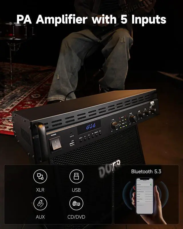 Alt view image 2 of 7 - Power Amplifier, 2 Channel Audio Amplifier with Bluetooth 5.3, EQ Controls, 100W RMS and 225W @4 Bridgeable, Versatile Inputs, for Home Party, Live Sound, DJs and Garage, MAMP7