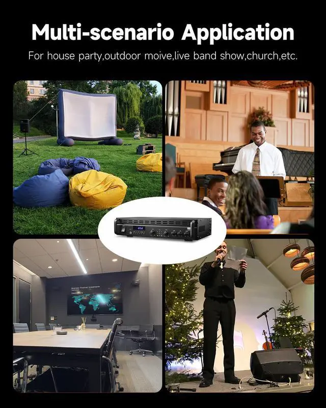 Alt view image 7 of 7 - Power Amplifier, 2 Channel Audio Amplifier with Bluetooth 5.3, EQ Controls, 100W RMS and 225W @4 Bridgeable, Versatile Inputs, for Home Party, Live Sound, DJs and Garage, MAMP7