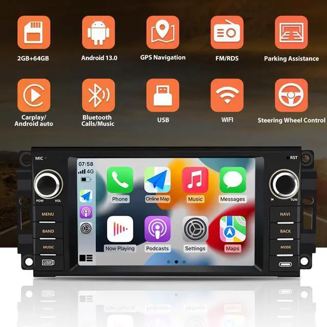 Alt view image 3 of 7 - Car Radio Stereo Upgrade for Jeep Wrangler 2007-2018/Dodge Ram 1500,etc., Android Head Unit with 7-Inch Touch Screen/Backup Camera/Wireless CarPlay & Android Auto/Mirroring/Wi-Fi/FM/SWC