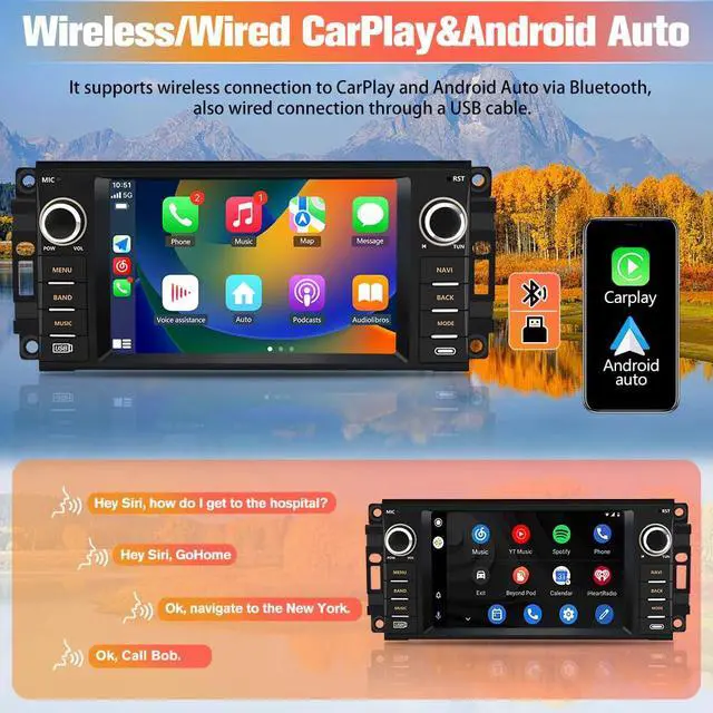 Alt view image 4 of 7 - Car Radio Stereo Upgrade for Jeep Wrangler 2007-2018/Dodge Ram 1500,etc., Android Head Unit with 7-Inch Touch Screen/Backup Camera/Wireless CarPlay & Android Auto/Mirroring/Wi-Fi/FM/SWC