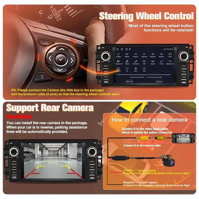 Alt view image 7 of 7 - Car Radio Stereo Upgrade for Jeep Wrangler 2007-2018/Dodge Ram 1500,etc., Android Head Unit with 7-Inch Touch Screen/Backup Camera/Wireless CarPlay & Android Auto/Mirroring/Wi-Fi/FM/SWC