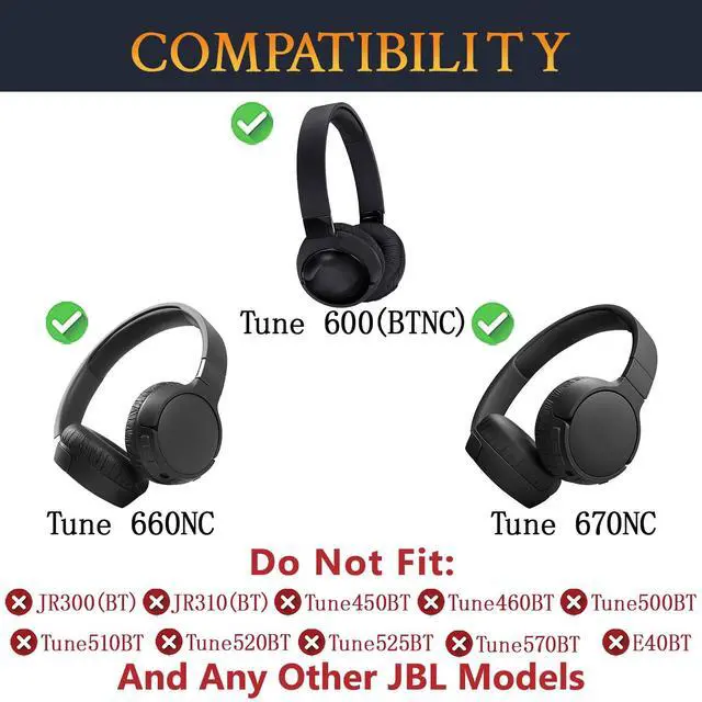 Alt view image 2 of 7 - Earpads Replacement for JBL Tune 600(T600BTNC 600BTNC)/660(T660NC 660NC)/670(T670NC 670NC) Headphones, Ear Pads Cushions with Soft Protein Leather, Noise Isolation Foam - Black