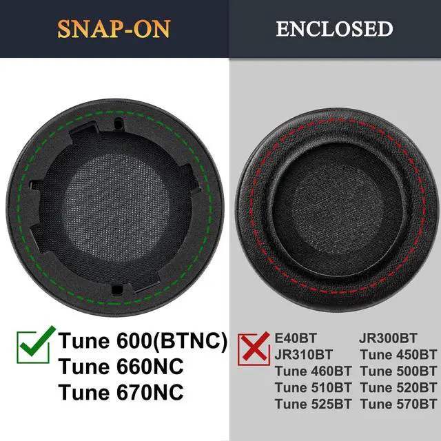 Alt view image 3 of 7 - Earpads Replacement for JBL Tune 600(T600BTNC 600BTNC)/660(T660NC 660NC)/670(T670NC 670NC) Headphones, Ear Pads Cushions with Soft Protein Leather, Noise Isolation Foam - Black
