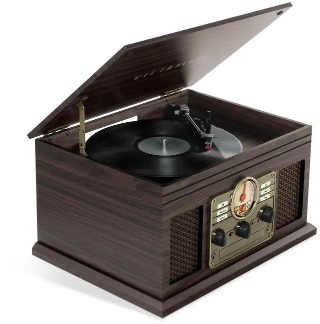 Main image of Hawthorne 3-Speed (33 1/3, 45, 78 RPM) Bluetooth Record Player with CD, Cassette, FM Radio, & Built-in Stereo Speakers, RCA Out & Aux in, Wireless Music Streaming (Espresso)