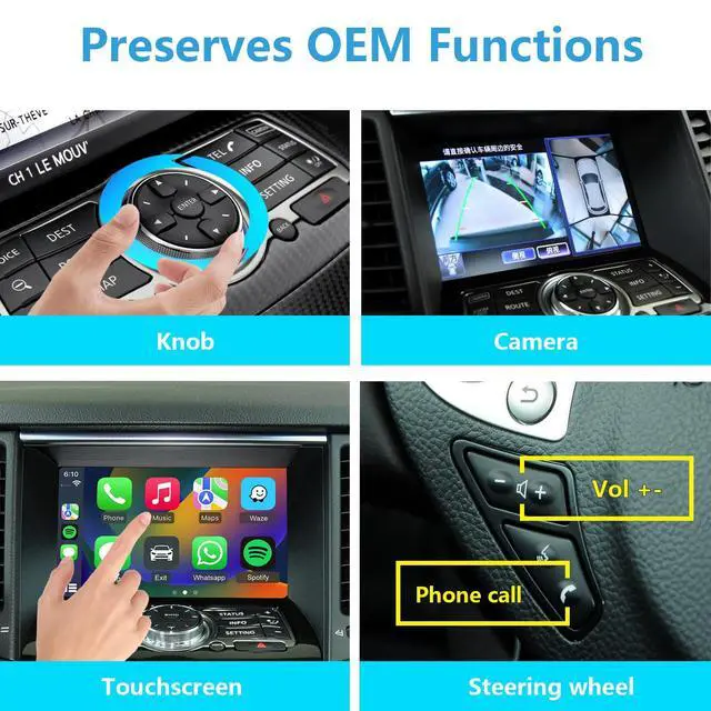 Alt view image 6 of 7 - Wireless CarPlay & Android Auto Retrofit Kit for Infiniti G35 G37 FX35 FX37 FX50 EX35 EX37 QX70 Q40, Check Car Setting Menu Icon Before Buying (See 2 Steps Guide)