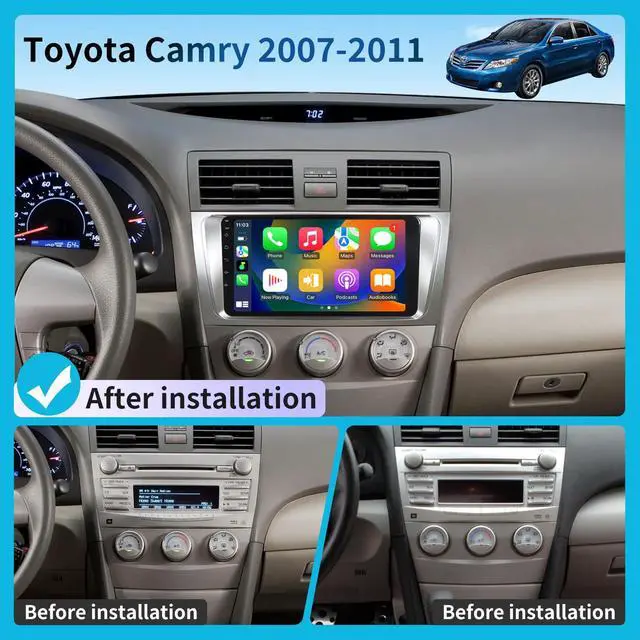 Alt view image 2 of 7 - Radio for Toyota Camry 2007 2008 2009 2010 2011 Car Stereo Android 14 9 Inch IPS Touch Screen Wireless Carplay& Android Auto Bluetooth WiFi Wireless GPS FM SWC Backup Camera Head Unit