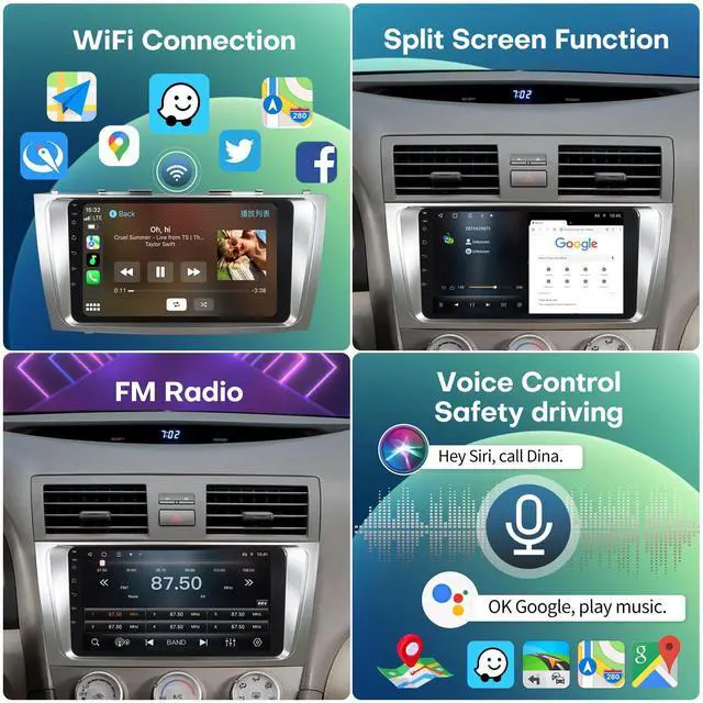 Alt view image 4 of 7 - Radio for Toyota Camry 2007 2008 2009 2010 2011 Car Stereo Android 14 9 Inch IPS Touch Screen Wireless Carplay& Android Auto Bluetooth WiFi Wireless GPS FM SWC Backup Camera Head Unit