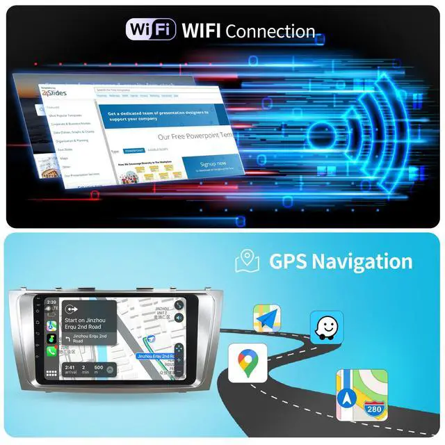 Alt view image 5 of 7 - Radio for Toyota Camry 2007 2008 2009 2010 2011 Car Stereo Android 14 9 Inch IPS Touch Screen Wireless Carplay& Android Auto Bluetooth WiFi Wireless GPS FM SWC Backup Camera Head Unit
