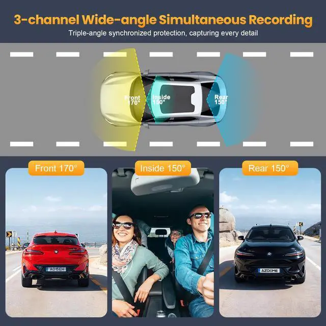 Alt view image 3 of 7 - 4K 3-Channel Dash Cam, Front Rear Inside, 5GHz WiFi, 64GB Card | Wide-angle car camera with infrared night vision, 24H parking mode, loop recording, and G-sensor for Uber and taxi drivers