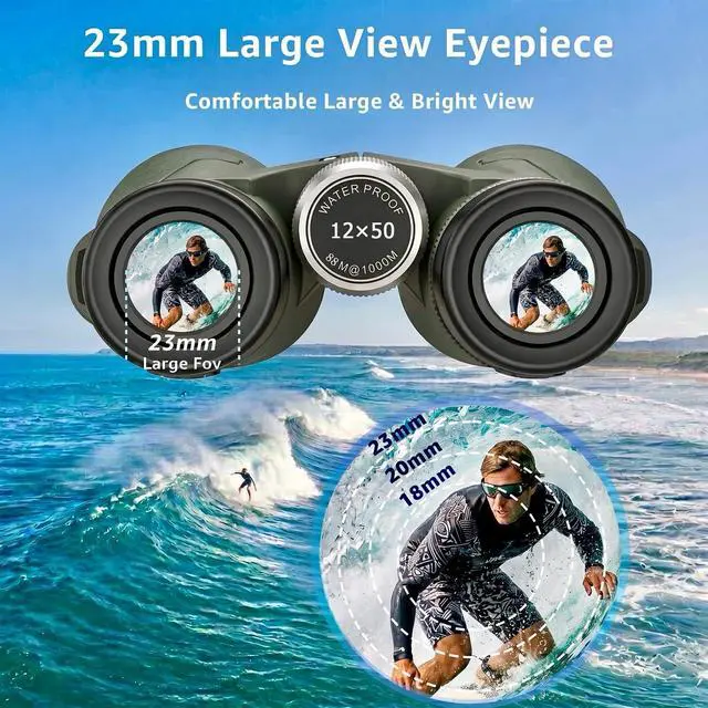 Alt view image 2 of 7 - 12x50 UHD Binoculars for Adults High Powered Waterproof Large View with Clear Vision & Compact Binocular Essentials for Hunting Camping Cruise Travel Bird Watching Sports