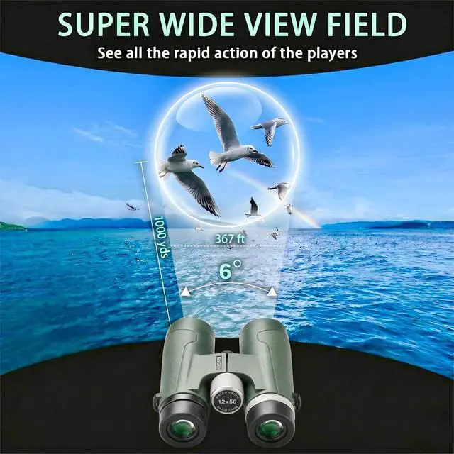 Alt view image 6 of 7 - 12x50 UHD Binoculars for Adults High Powered Waterproof Large View with Clear Vision & Compact Binocular Essentials for Hunting Camping Cruise Travel Bird Watching Sports
