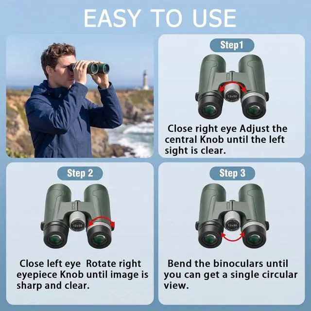 Alt view image 3 of 7 - 12x50 UHD Binoculars for Adults High Powered Waterproof Large View with Clear Vision & Compact Binocular Essentials for Hunting Camping Cruise Travel Bird Watching Sports