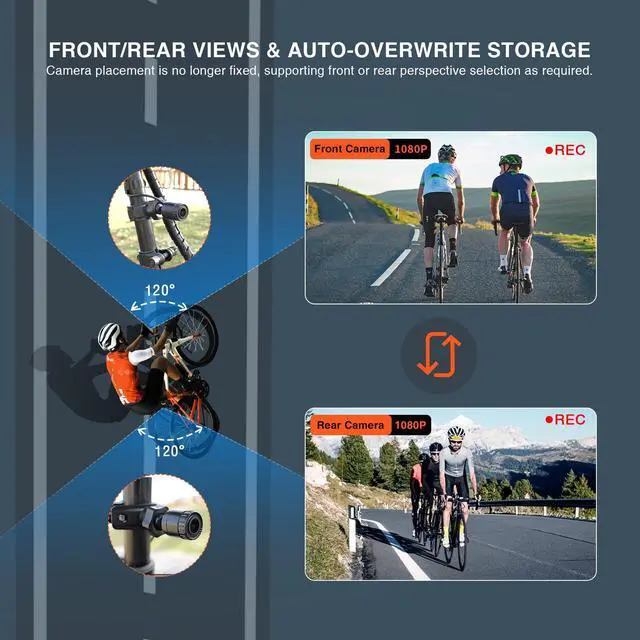 Alt view image 5 of 7 - Bicycle Rear View Camera with Loop Recording, TF Card | 4.3'' 1080P Monitor,8000mAh Battery, Night Vision Function,110° Wide Angle,for Bicycle, Mountain, Road Bike