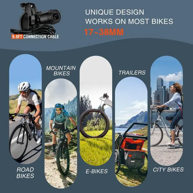 Alt view image 7 of 7 - Bicycle Rear View Camera with Loop Recording, TF Card | 4.3'' 1080P Monitor,8000mAh Battery, Night Vision Function,110° Wide Angle,for Bicycle, Mountain, Road Bike