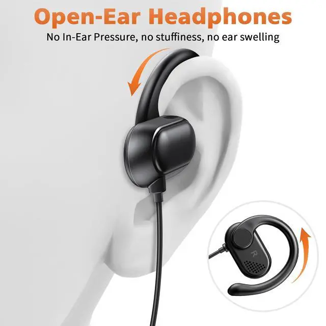 Alt view image 2 of 7 - USB C Earbuds Wired Over Ear Headphone Open Ear Sport Headset Black | Type USB C Headphones Earphones with Mic Volume Control Rotatable Earhook for iPhone 17 16 Pro 15 for Google Pixel 10 Pro 8 7