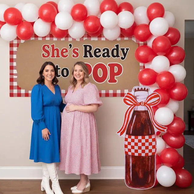 Alt view image 4 of 6 - 4ft She's Ready to Pop Baby Shower Backdrop Large Soda Bottle Bow Cardboard Cutout Stand Soda Bow Decorations for Wedding Bachelorette Bridal Shower Party