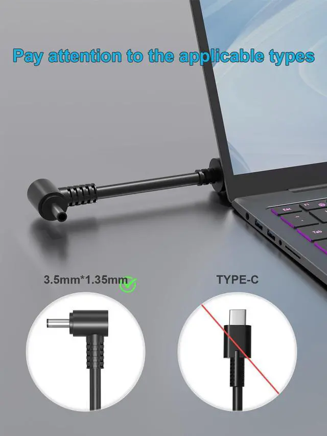 Alt view image 2 of 7 - 12V Charger Compatible with Gateway, Jumper, Chuwi, SGIN, BMAX MaxBook, Trekstor, LincPlus, Teclast, Medion Akoya, Auusda.FUNYET, EVOO, GeoBook, Fusion5 Series Laptop Power Adapter