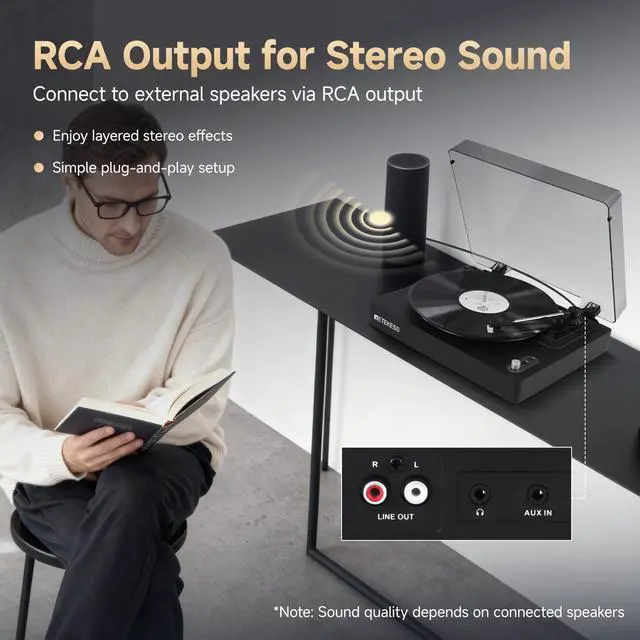 Alt view image 5 of 7 - TR643 Vinyl Record Player, 3-Speed Wireless Turntable | for Vinyl Beginners,33/45/78 RPM, Belt Drive with Auto Stop, Moving Magnet Cartridge (AT-3600L), RCA Line Out, Headphone Jack