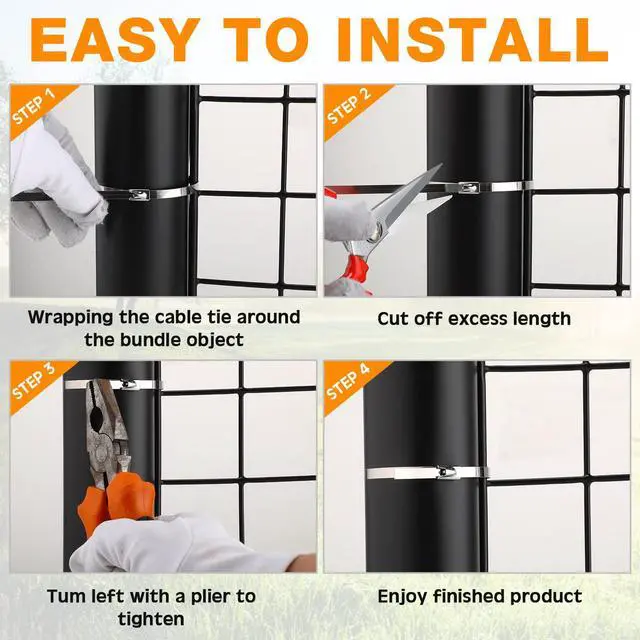 Alt view image 5 of 6 - 1000 Pcs Metal Zip Ties Heavy Duty 304 Stainless Steel Multi Purpose Self Locking Cable Ties for Exhaust Machinery Fence Farm Pipe Roof Outdoor (11.8 Inch)