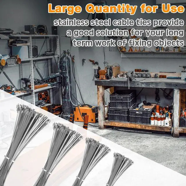 Alt view image 6 of 6 - 1000 Pcs Metal Zip Ties Heavy Duty 304 Stainless Steel Multi Purpose Self Locking Cable Ties for Exhaust Machinery Fence Farm Pipe Roof Outdoor (11.8 Inch)