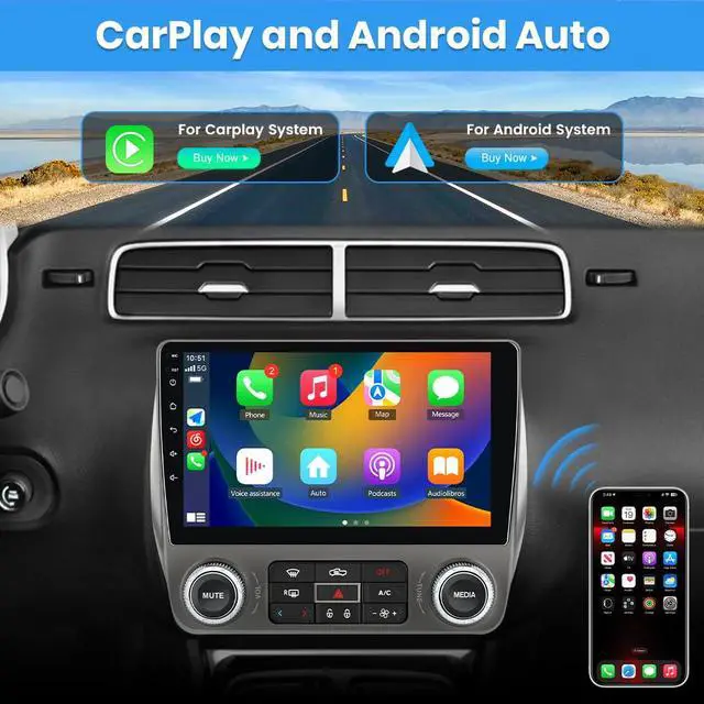 Alt view image 2 of 7 - Android Car Stereo for Chevrolet Chevy Camaro 2010-2015 | 9" Touch Screen Radio Upgarde WiFi Bluetooth Online GPS Navigation CarPlay Android Auto, 2GB+64GB