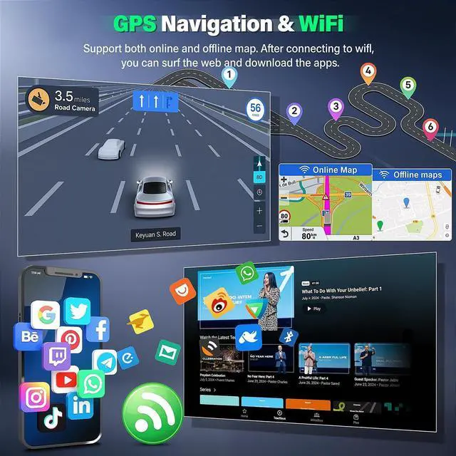 Alt view image 5 of 7 - 4+64G 10" Car Stereo for Toyota Sequoia 2001 2002-2007 Touchscreen Radio | Wireless CarPlay & Android Auto,Android 14, GPS Navi, SWC, FM, DSP, Bluetooth, WiFi, Backup Camera, Mic