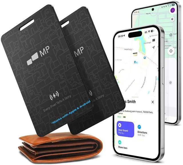 Main image of 2026 Mobile Pixels Wallet Tracker Card, Works with iOS/Android (2-Pack) | Ultra Slim Rechargeable Bluetooth Tracker, Tracker Key Finder, Portable Item Locator for Wallet, Bags, Luggage