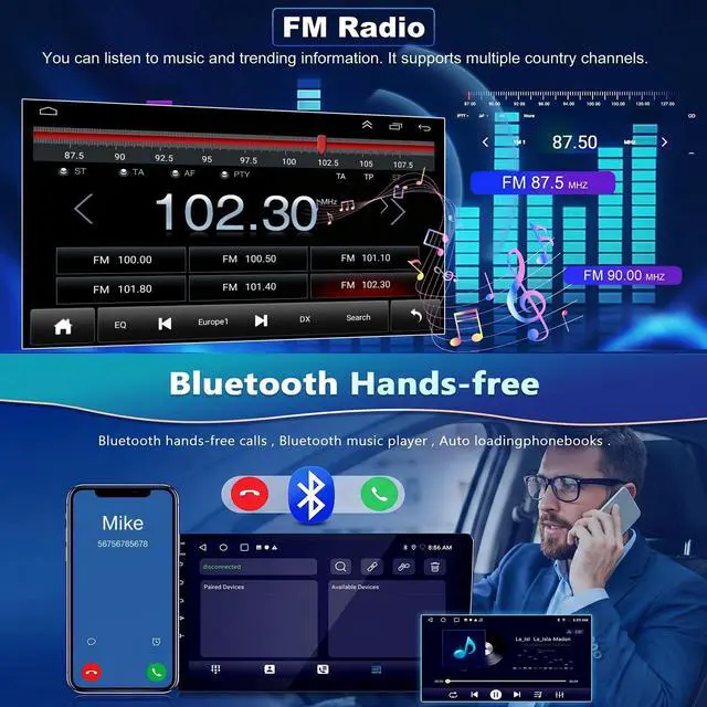 Alt view image 6 of 7 - 4+64G 10" Car Stereo for Toyota Sequoia 2001 2002-2007 Touchscreen Radio | Wireless CarPlay & Android Auto,Android 14, GPS Navi, SWC, FM, DSP, Bluetooth, WiFi, Backup Camera, Mic