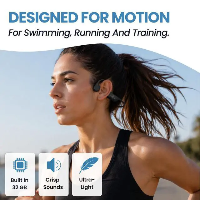 Alt view image 5 of 7 - Beat Bone Conduction Headphones - Bluetooth Wireless Open-Ear Design for Ambient Awareness, Built-in 32GB MP3 Storage, IPX8 Waterproof, Ultra-Lightweight 30g, Flexible Neckband