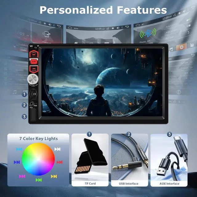 Alt view image 6 of 7 - 7-Inch Double Din Touch Screen Car Stereo with Bluetooth, FM Radio, Car MP5 Player with Mirror Link, AUX/USB, Rear View Camera, Steering Wheel Control and Color Backlight