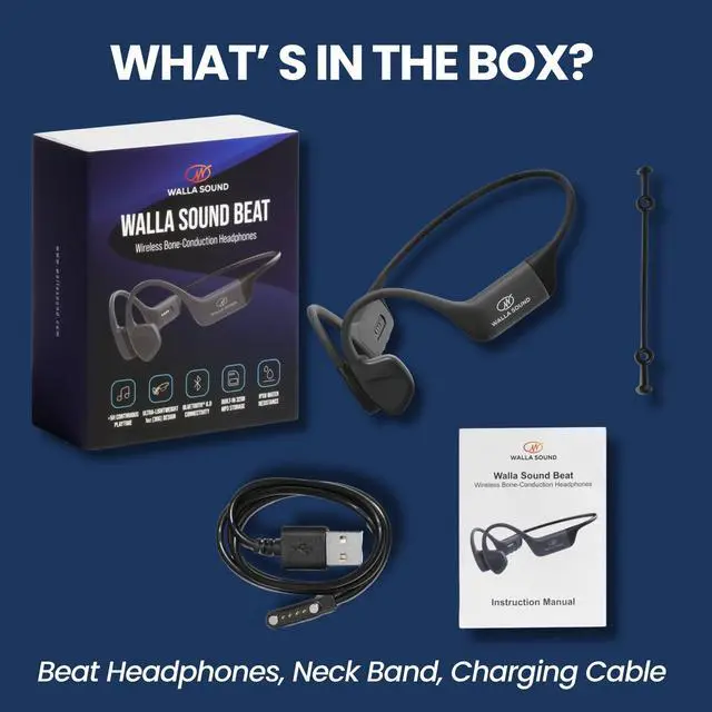 Alt view image 7 of 7 - Beat Bone Conduction Headphones - Bluetooth Wireless Open-Ear Design for Ambient Awareness, Built-in 32GB MP3 Storage, IPX8 Waterproof, Ultra-Lightweight 30g, Flexible Neckband