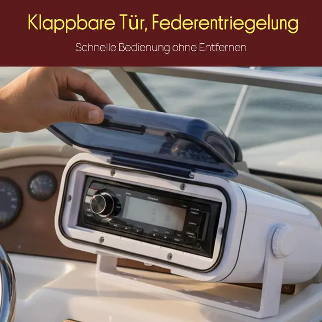 Alt view image 3 of 7 - Durable Universal Marine Stereo Cover - Water Resistant Boat Radio Protector Shield with Flip-up Door & Neoprene Gasket - Compatible with Dual Shaft & DIN Style Stereos - PLMRCW3