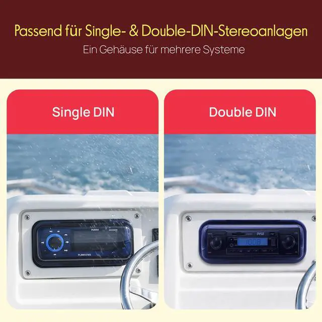 Alt view image 5 of 7 - Durable Universal Marine Stereo Cover - Water Resistant Boat Radio Protector Shield with Flip-up Door & Neoprene Gasket - Compatible with Dual Shaft & DIN Style Stereos - PLMRCW3