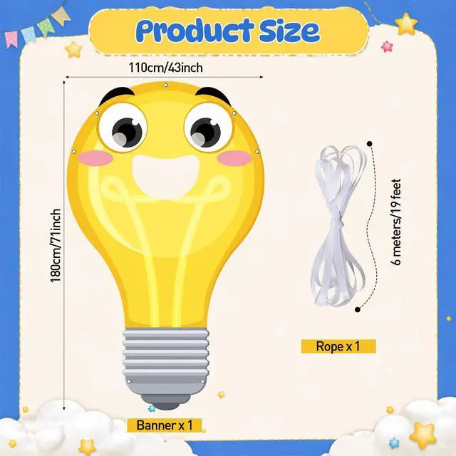 Alt view image 3 of 7 - VBS 2026 Light Bulb Face Hole Photo Booth Prop, Illumination Party Backdrop for Vacation Bible School, Sunday School Church Classroom Decorations, Funny Cartoon Photography Banner 71"x43"